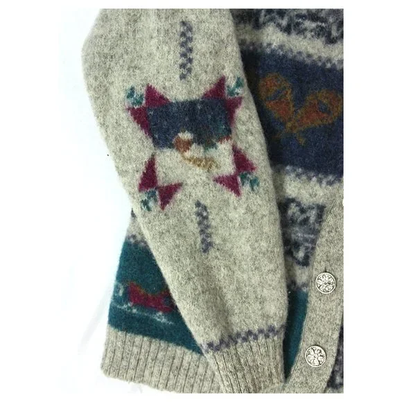 Vintage Woolrich Wool Fair Isle Cardigan Sweater Winter Sports Gray - XS - Picture 6 of 8